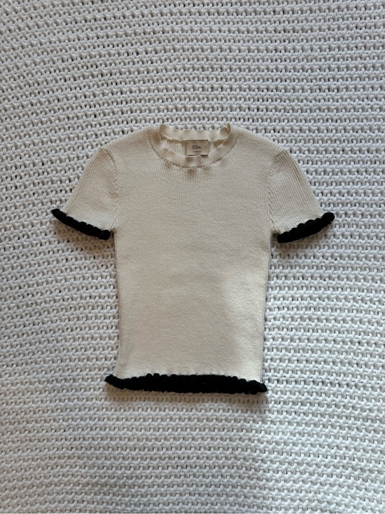 Tahari Tops - Tahari Cream Ruffle-Trim Knit Top
